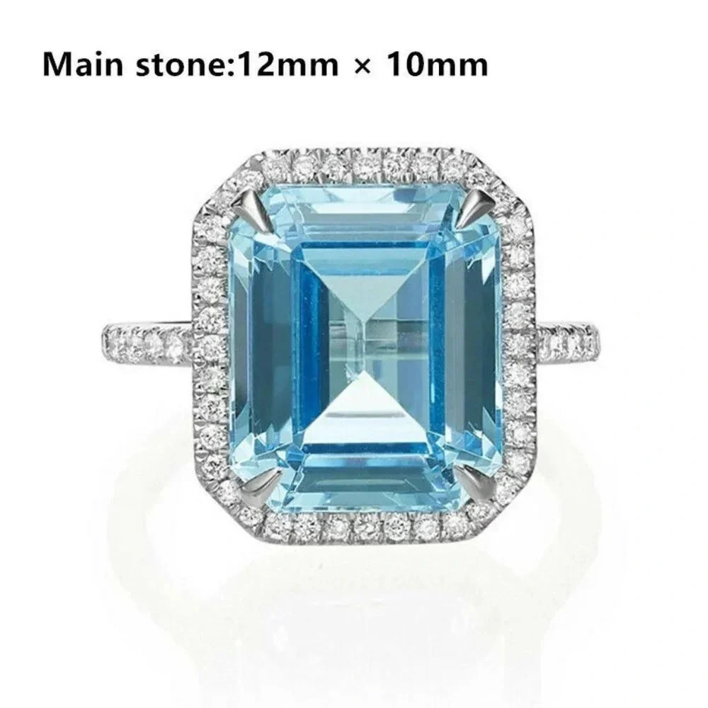925 Sterling Silver Diamond Aquamarine Ring - Picture 9 of 10